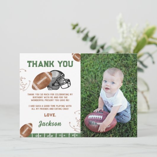 Football Birthday Foto Dankeskarte (Stehend Vorderseite)
