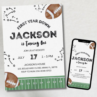 Football Birthday Invitation, First Year Down,Foot Einladung