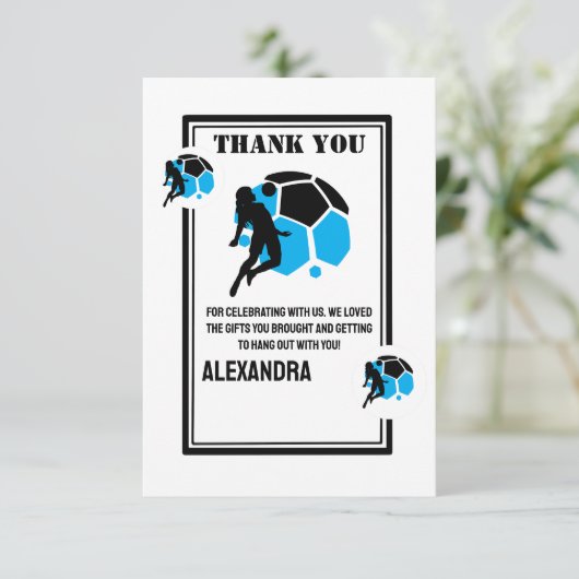 Football Birthday Party, Football Girl Player Dankeskarte (Stehend Vorderseite)