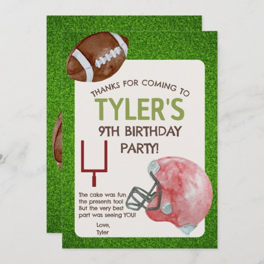 Football Birthday Party Vertikal Danke Karte (Vorne/Hinten)