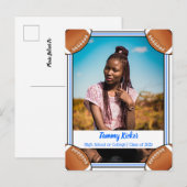 Football Blue & Black Abschluss Ankündigungspostkarte (Vorne/Hinten)