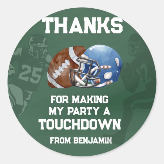 Football Boy Geburtstagsparty Gunst Runder Aufkleber (Vorderseite)