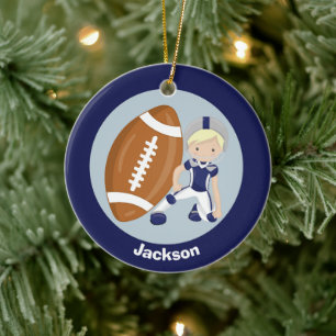 Football Boy Personalisiert Blonde Kinder Weihnach Keramik Ornament