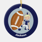 Football Boy Personalisiert Blonde Kinder Weihnach Keramik Ornament (Vorne)