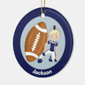 Football Boy Personalisiert Blonde Kinder Weihnach Keramik Ornament (Links)