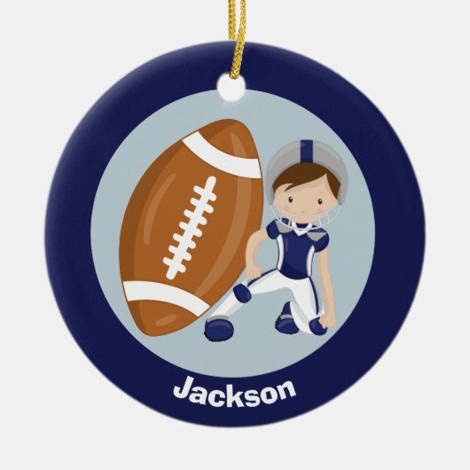 Football Boy Personalisiert Blue Kinder Weihnachte Keramik Ornament (Vorne)