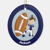 Football Boy Personalisiert Blue Kinder Weihnachte Keramik Ornament (Links)