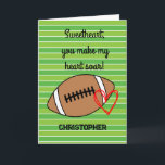 Football Boyfriend Birthday Karte<br><div class="desc">Eine personalisierte Fußball-Geburtstagskarte für ihn mit Fußball und Herz auf der Vorderseite mit einem Platz für Sie,  um ihren Namen hinzuzufügen. Die Insider-Kartennachricht enthält eine Fußballspiel-Geburtstagsnachricht,  die auch personalisiert sein kann,  wenn sie gewollt wird. Eine einzigartige Fußball-Geburtstagskarte speziell für Fußballfans!</div>