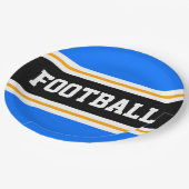 FOOTBALL Bright Blau Schwarz-weiß Gelbe Streifen Pappteller (Schrägansicht)