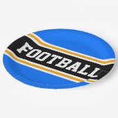 FOOTBALL Bright Blue Black Yellow Racing Stripes Pappteller (Schrägansicht)