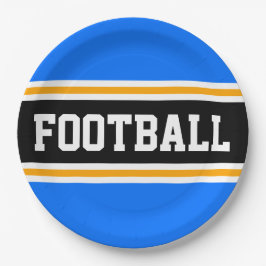 FOOTBALL Bright Blue Black Yellow Racing Stripes Pappteller