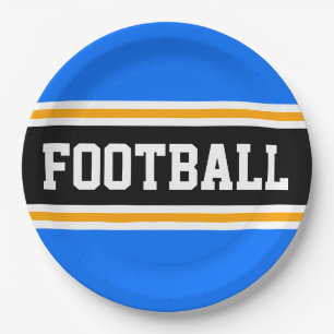 FOOTBALL Bright Blue Black Yellow Racing Stripes Pappteller