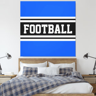 FOOTBALL Bright Blue Schwarz-weiß Racing Streifen Leinwanddruck