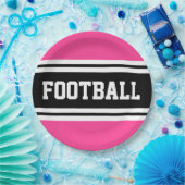 FOOTBALL Bright Pink Schwarz-weiß Racing Streifen Pappteller (Party)