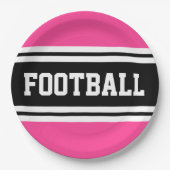 FOOTBALL Bright Pink Schwarz-weiß Racing Streifen Pappteller (Vorderseite)