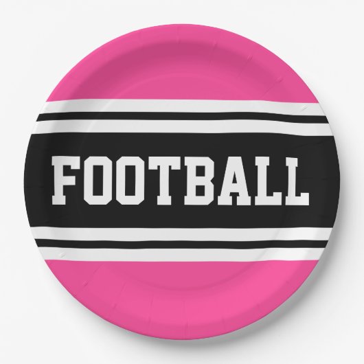 FOOTBALL Bright Pink Schwarz-weiß Racing Streifen Pappteller (Vorderseite)