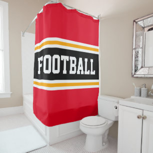 FOOTBALL Bright Red Black Yellow Racing Stripes Duschvorhang