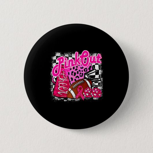 Football Checkered Nk Out Breast Cancer Cheer Mom Button (Vorderseite)