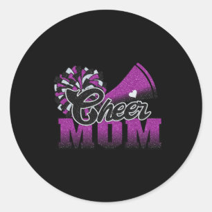 Football Cheer Mama Lila Black Pom Leopard Runder Aufkleber