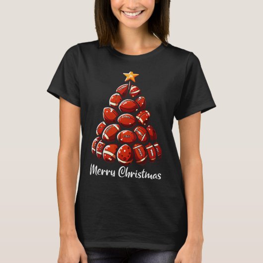 Football Christmas Tree Lights Funny Football Play T-Shirt (Vorderseite)