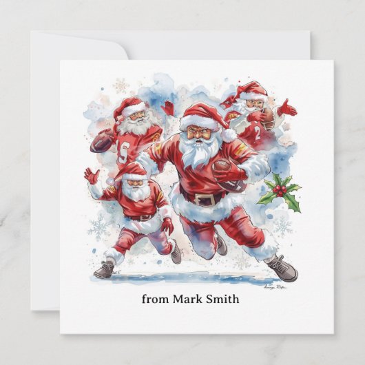 Football Christmas with Santa Claus Feiertagskarte (Vorderseite)
