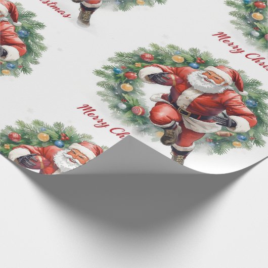 Football Christmas with Santa Claus Geschenkpapier (Ecke)