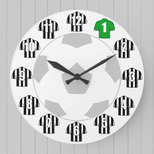 Football Clock - with Black and White Shirts Große Wanduhr