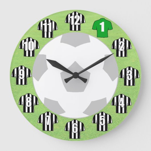 Football Clock - with black & white striped Shirts Große Wanduhr (Vorderseite)