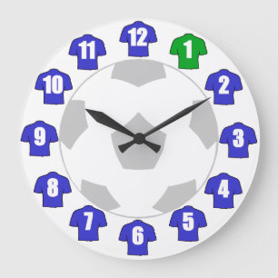 Football Clock - with Blue Shirts Große Wanduhr