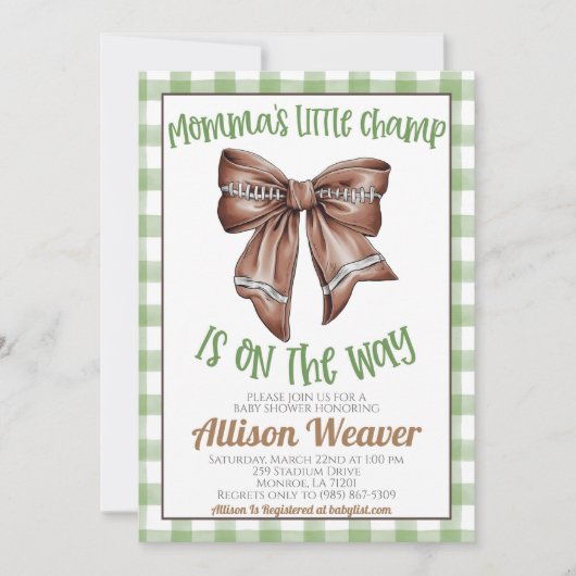 Football Coquette Baby Dusche Einladung (Vorderseite)