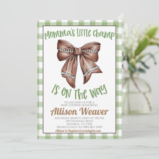 Football Coquette Baby Dusche Einladung (Stehend Vorderseite)