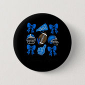 Football Coquette Bow Cheer Mama Blue Button (Vorderseite)