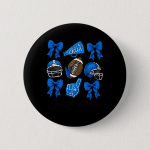 Football Coquette Bow Cheer Mama Blue Button