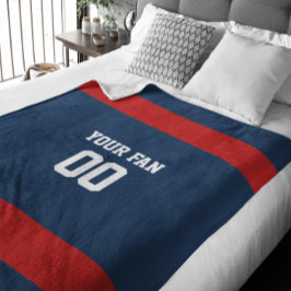 Football Deep Blue, Red & White Personalisiert Fleecedecke