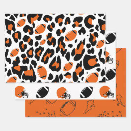 Football Fan Gear Black Orange Cheetah Print Geschenkpapier Set