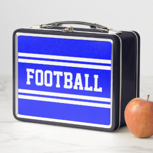 FOOTBALL Fett Hellblau Weiße Racing Streifen Metall Brotdose