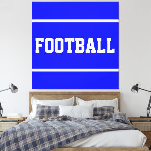 FOOTBALL Fettschrift Helles Königblau Weiße Streif Leinwanddruck