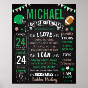 Football First Birthday Party chalkboard Poster