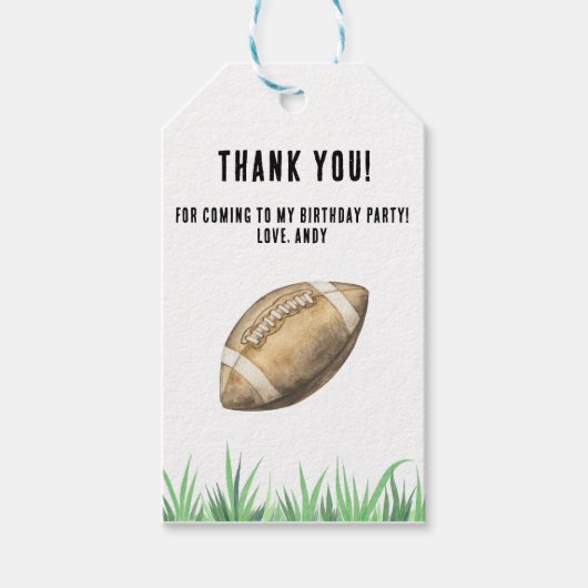 Football First Year Down Birthday Party Geschenkanhänger (Vorderseite)