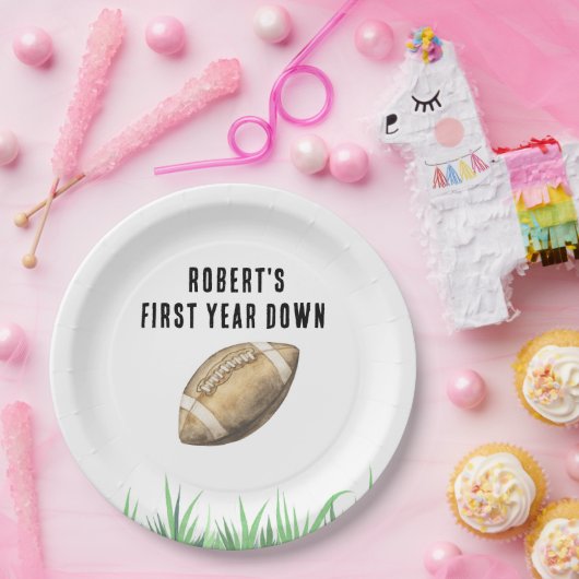 Football First Year Down Birthday Party Pappteller (Party)