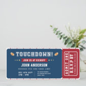 Football First Year Touchdown Birthday Ticket Einladung (Stehend Vorderseite)