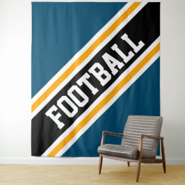 FOOTBALL Fun Fett Aquamarine, blaue, gelbe Streife Wandteppich