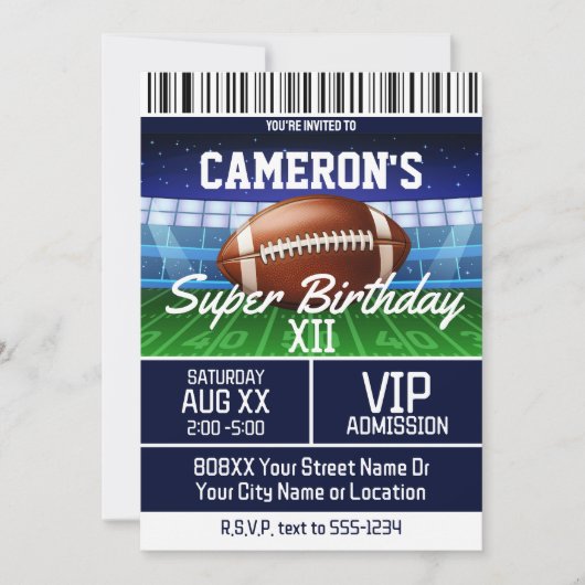Football Game Ticket Dark Blue Party Einladung (Vorderseite)
