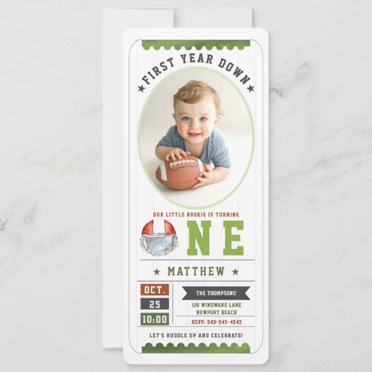 Football Game Ticket Sports Foto Junge 1. Geburtst Einladung (Vorderseite)