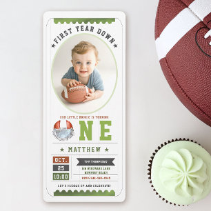Football Game Ticket Sports Foto Junge 1. Geburtst Einladung