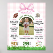 Football Girl Erster Geburtstag Pink Bow Milestone Poster (Vorne)