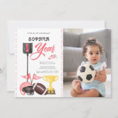 Football Girl Erstgeburt Einladungs-Card-Foto Einladung (Vorderseite)