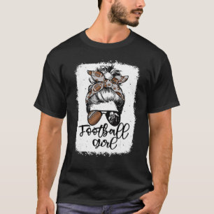 Football Girl Vintag Leopard Messy Bun gebleicht T-Shirt