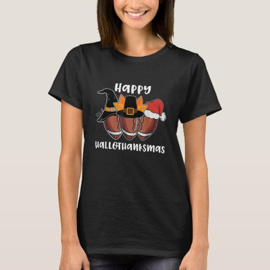 Football Hallothanksmas Halloween Thanksgiving Chr T-Shirt (Vorderseite)