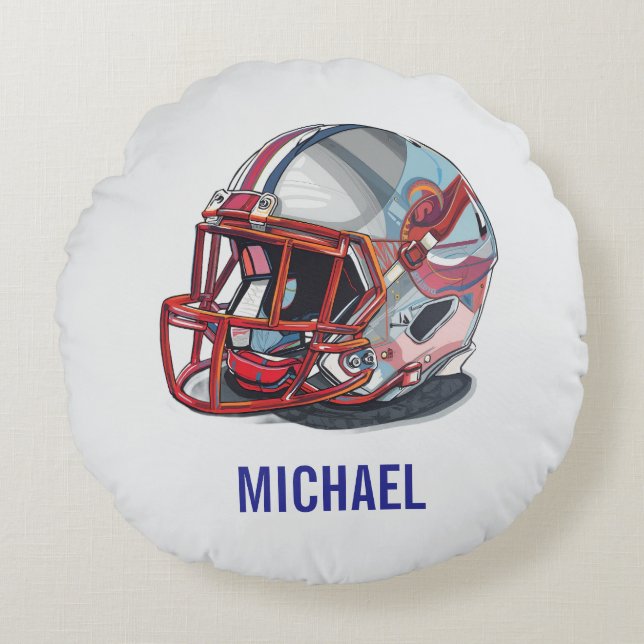 Football Helmet Pop Art Motivational Name Rundes Kissen (Vorderseite)